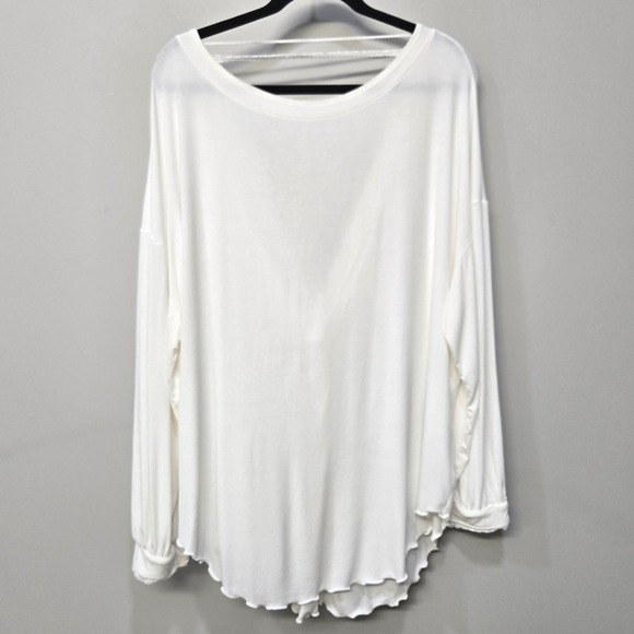 Free People Oversized Shirt Top Medium White Shimmy Shake Ribbed Low Back Slouch - Picture 1 of 8